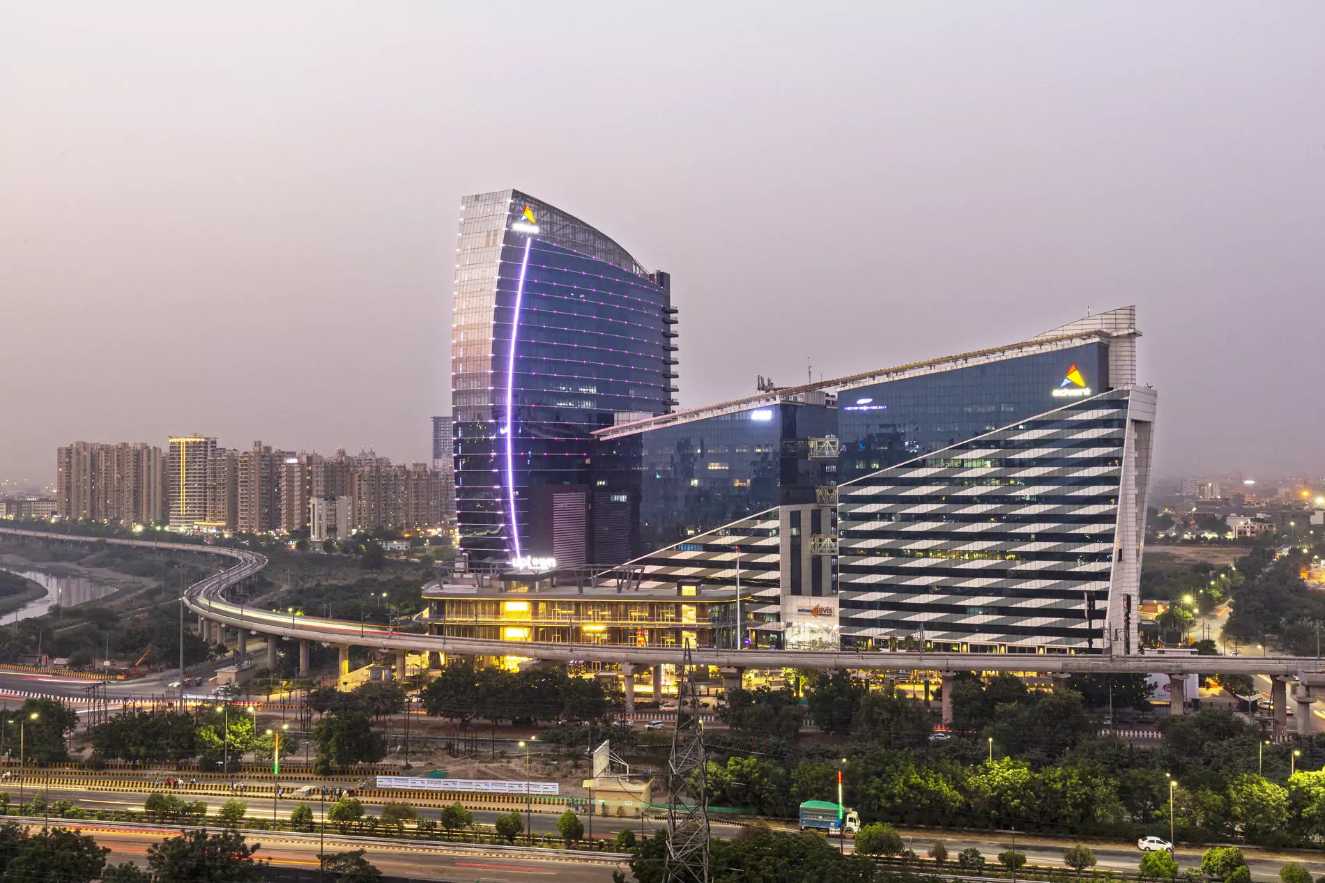 An aerial view of the Noida Advant Navis Business Park from afar.