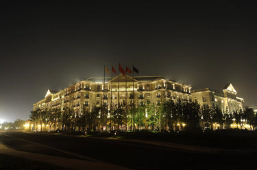 Front view of the Tianjin Polo Club at night.