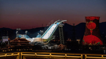 The 2022 Beijing Winter Olympics Big Air Ramp at night.